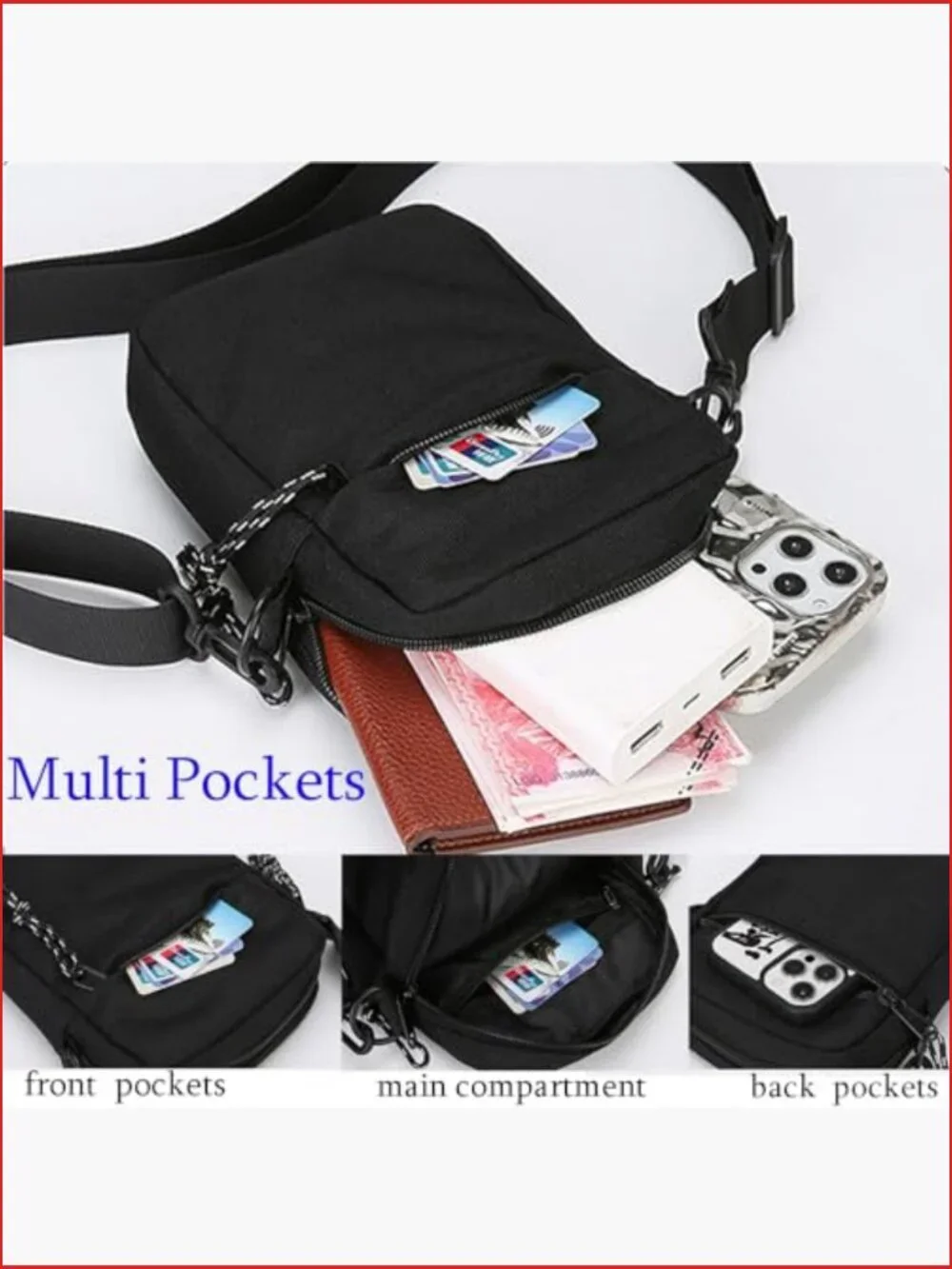 Small Messenger Bag Crossbody Shoulder Purse Nylon Oxford Adjustable Strap Men
